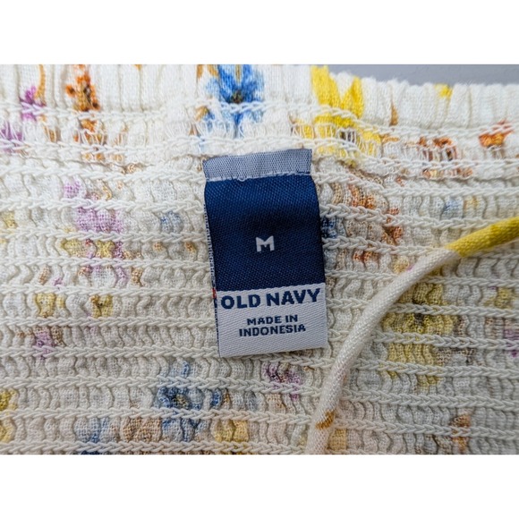 Old Navy Y2K Mini Dress Tie Shoulder Floral Cami Tunic Linen Blend Yellow Size M - Picture 3 of 14
